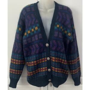 Vintage Ninon De Lenclos Fuzzy Mohair Cardigan Sweater Size S